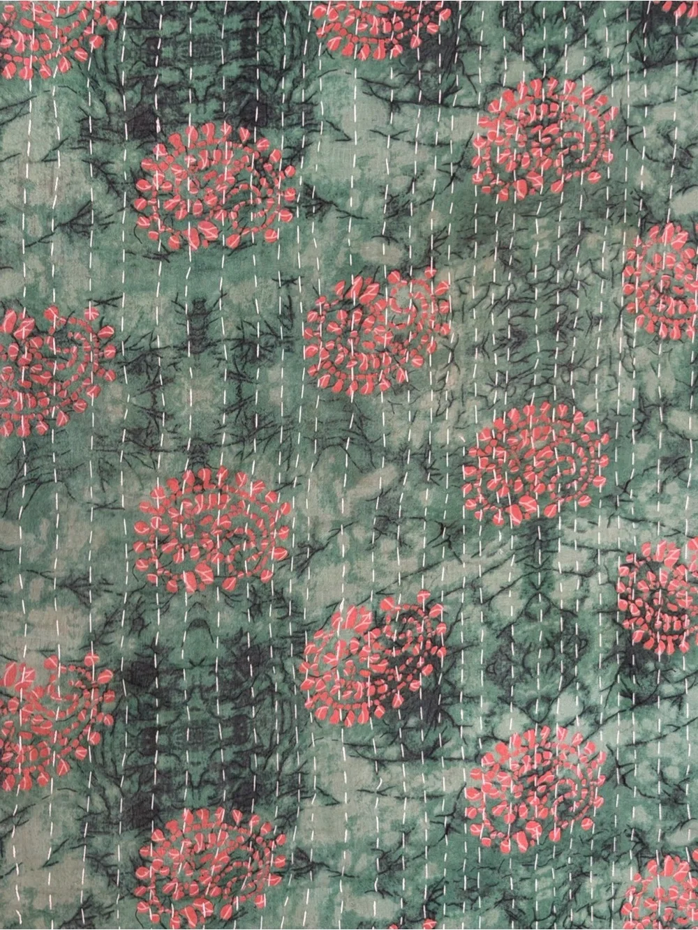 Vintage Handmade Printed Kantha Quilt India Sari Throw Blanket Twin 52x80